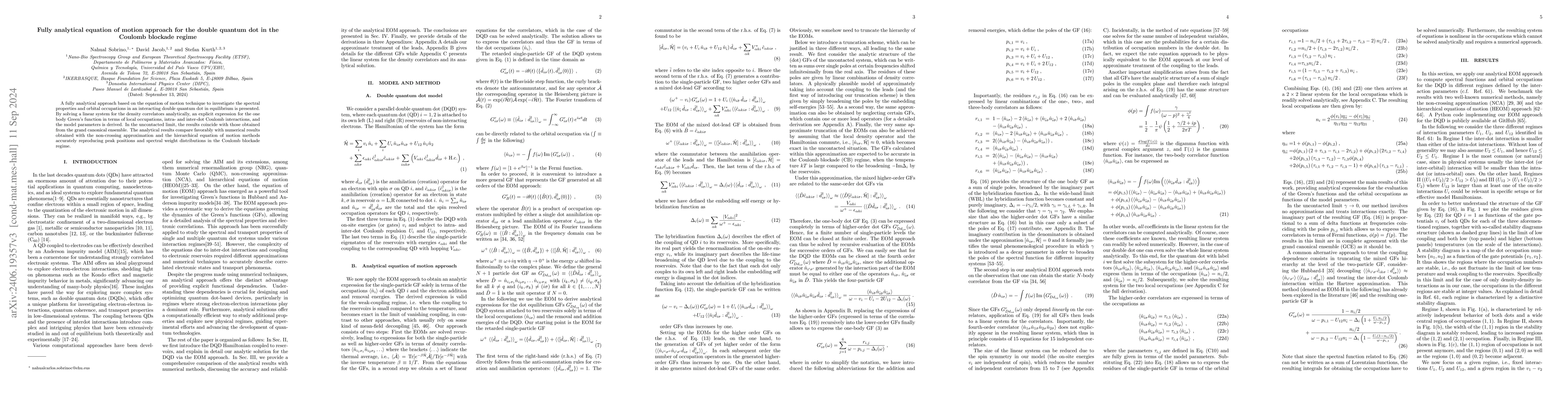 Thumbnail for A fully analytical equation of motion approach for the double quantum
  dot in the Coulomb blockade regime