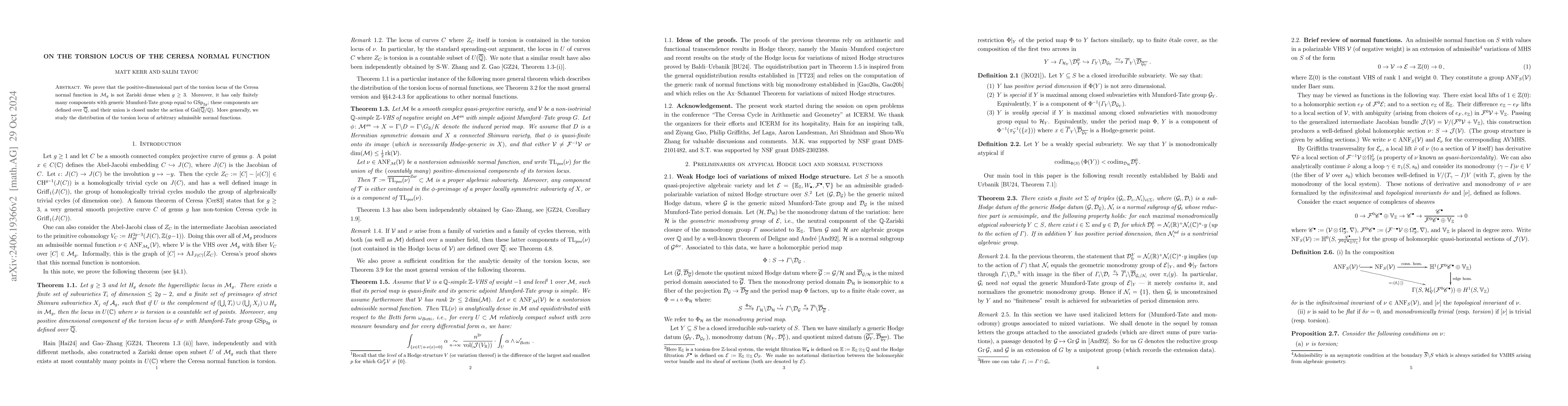 Thumbnail for On the torsion locus of the Ceresa normal function