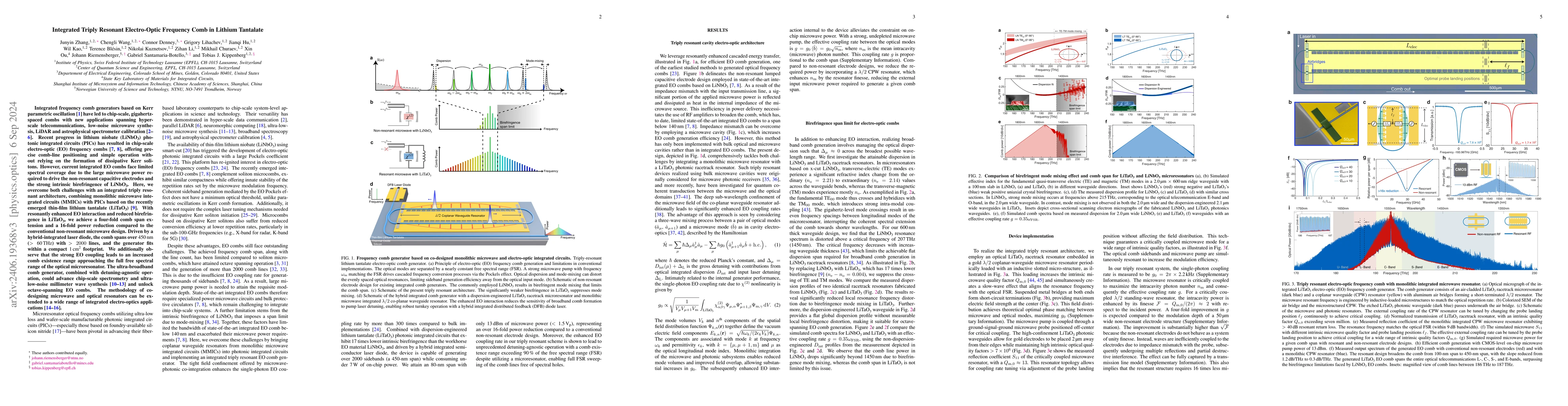 Thumbnail for Integrated Triply Resonant Electro-Optic Frequency Comb in Lithium
  Tantalate