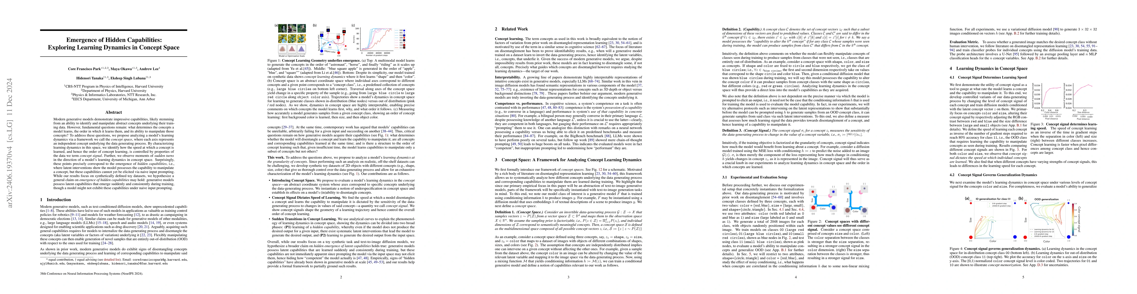 Thumbnail for Emergence of Hidden Capabilities: Exploring Learning Dynamics in Concept
  Space