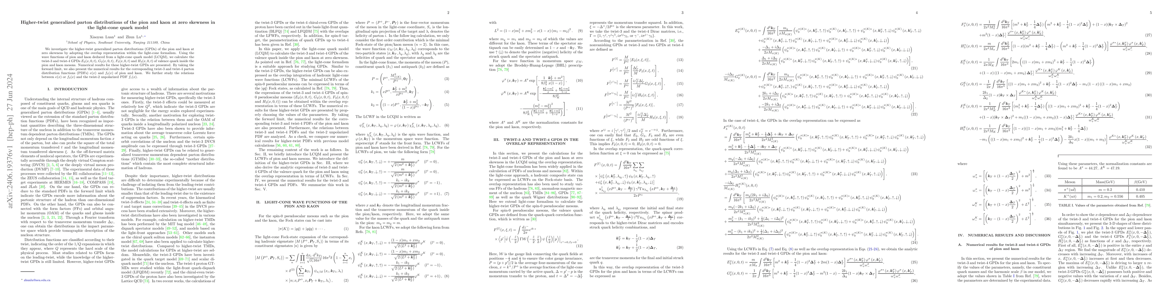 Thumbnail for Higher-twist generalized parton distributions of the pion and kaon at
  zero skewness in the light-cone quark model