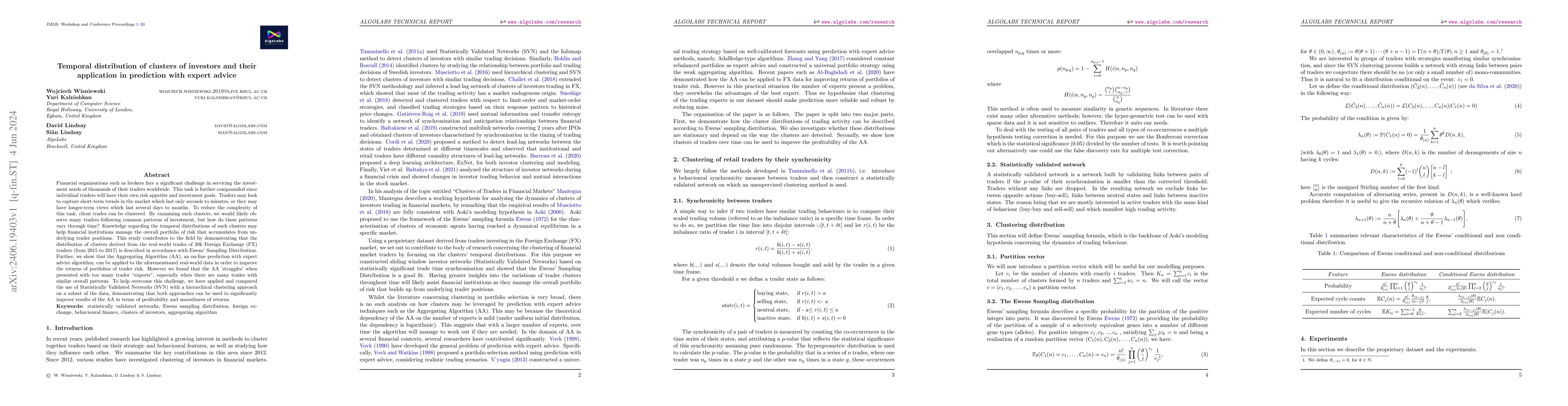 Thumbnail for Temporal distribution of clusters of investors and their application in
  prediction with expert advice