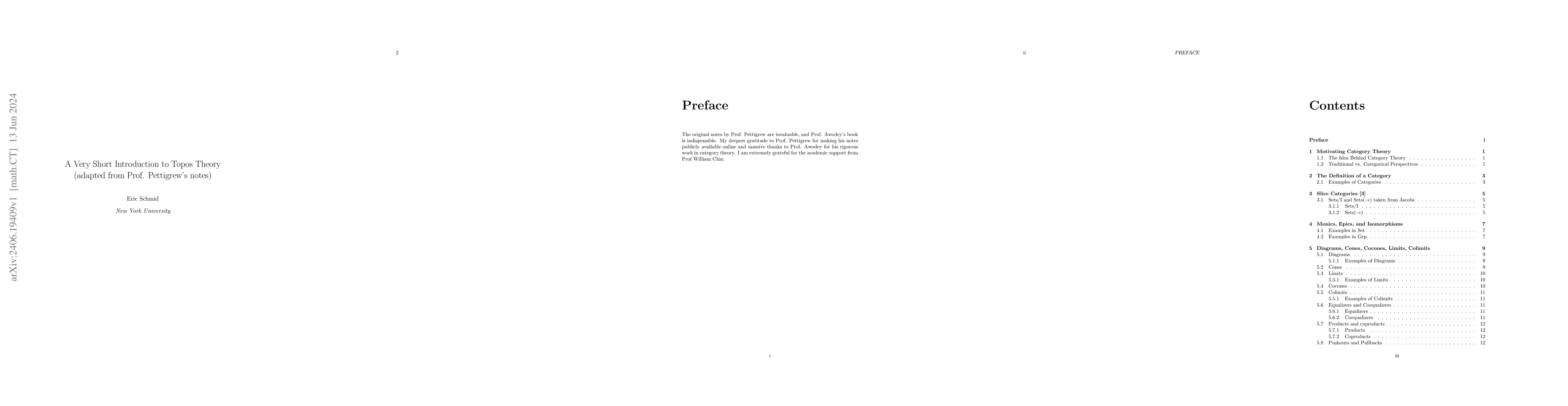 Thumbnail for A Very Short Introduction to Topos Theory (adapted from Prof.
  Pettigrew's notes)