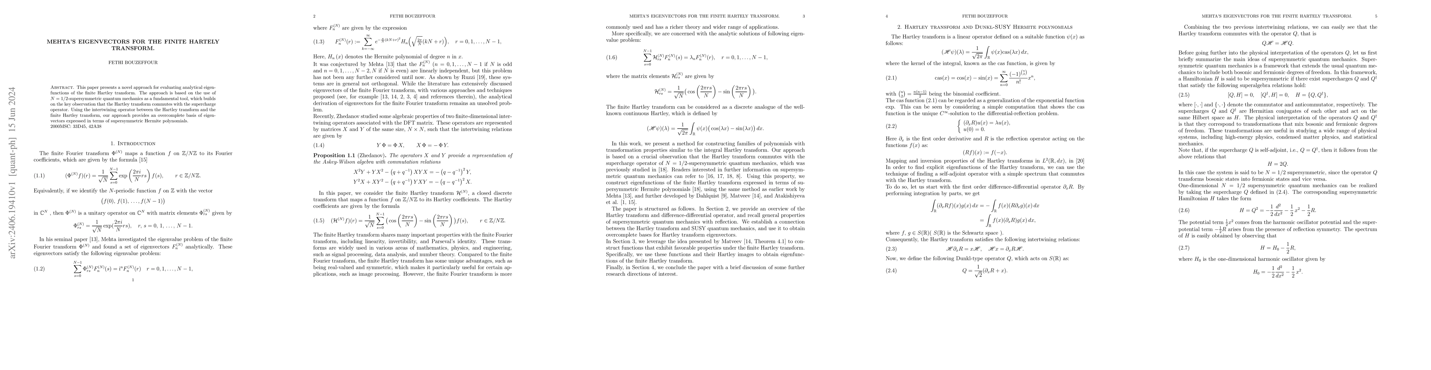 Thumbnail for Mehta's eigenvectors for the finite Hartely transform