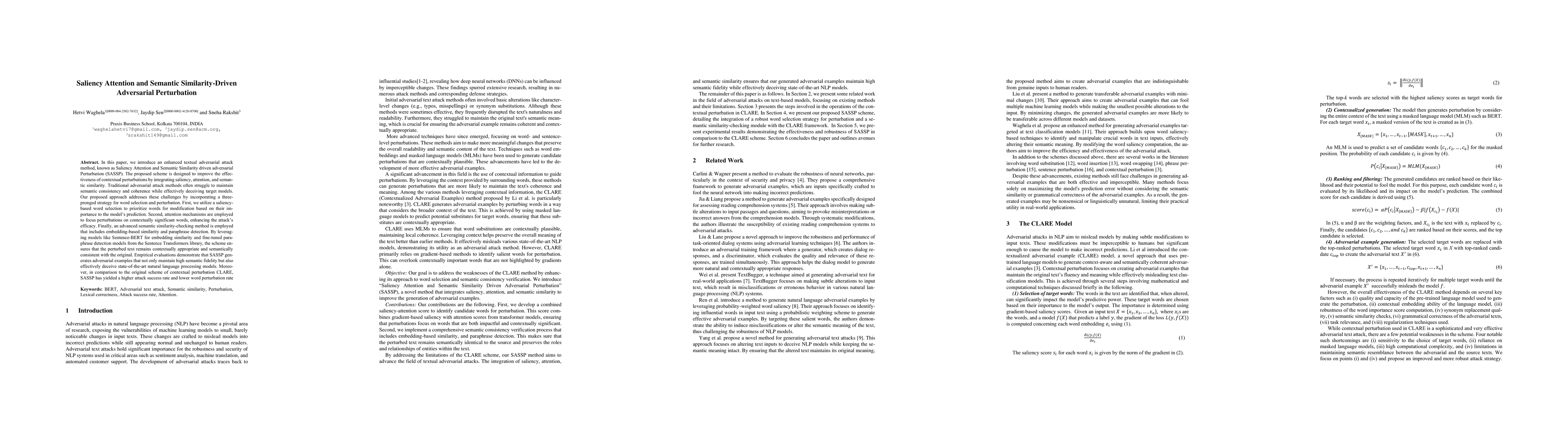 Thumbnail for Saliency Attention and Semantic Similarity-Driven Adversarial
  Perturbation