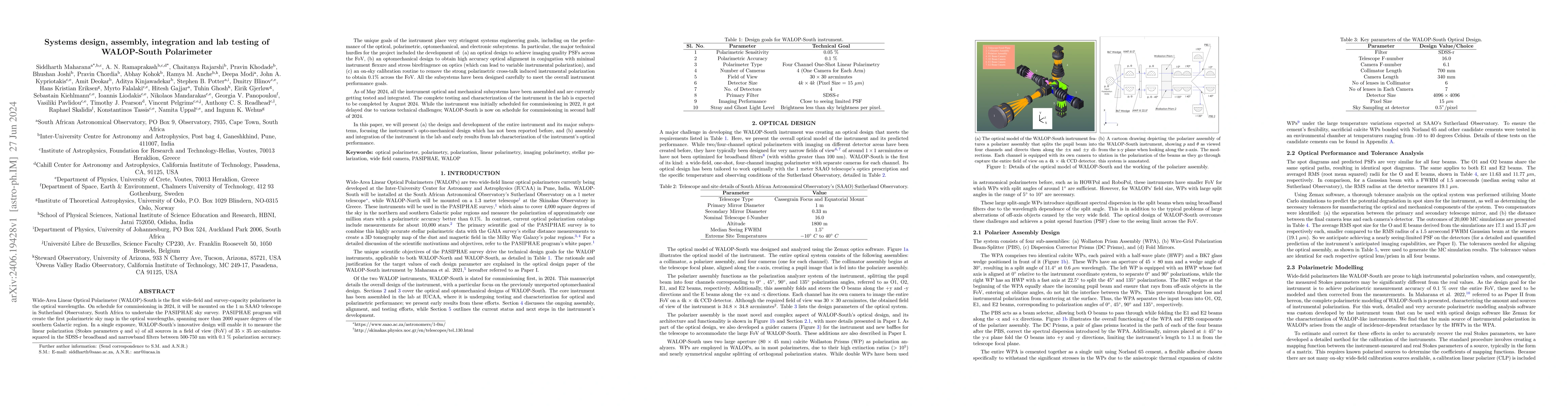 Thumbnail for Systems design, assembly, integration and lab testing of WALOP-South
  Polarimeter