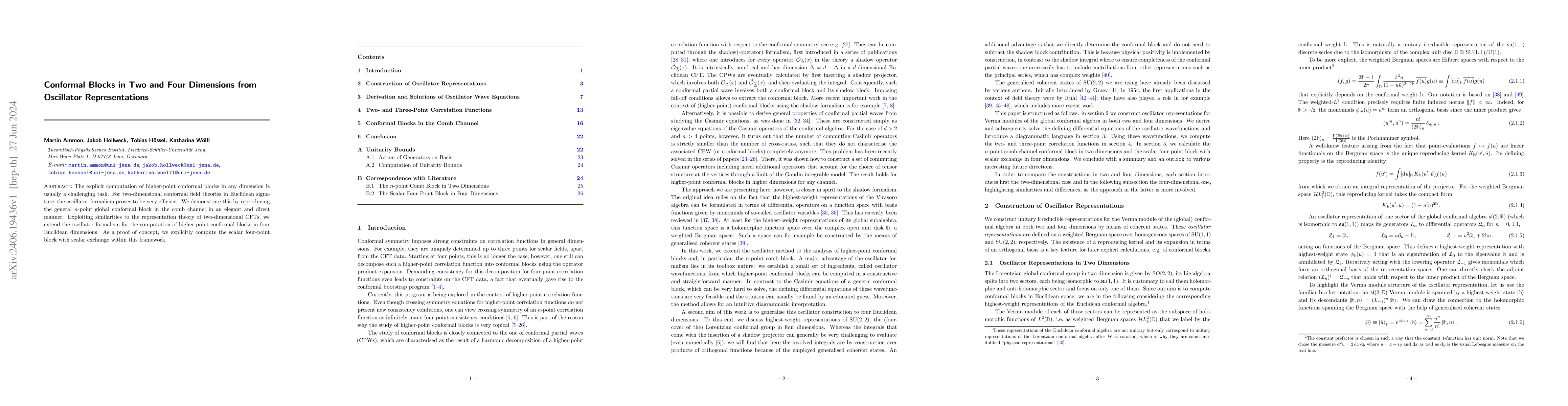 Thumbnail for Conformal Blocks in Two and Four Dimensions from Oscillator
  Representations