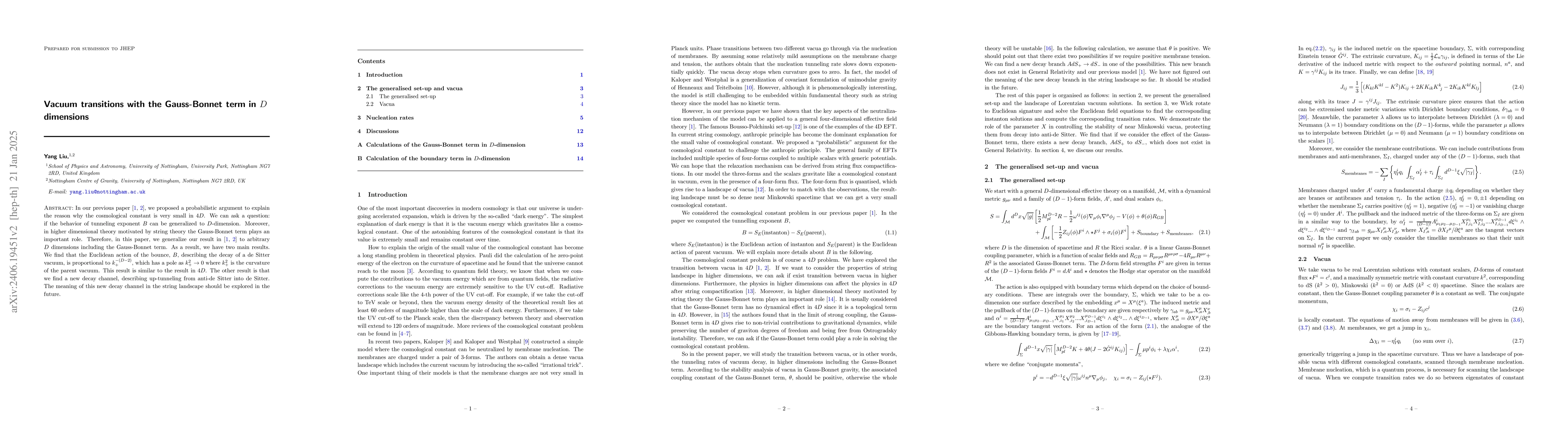 Thumbnail for The cosmological constant and the Gauss-Bonnet term in $D$ dimensions