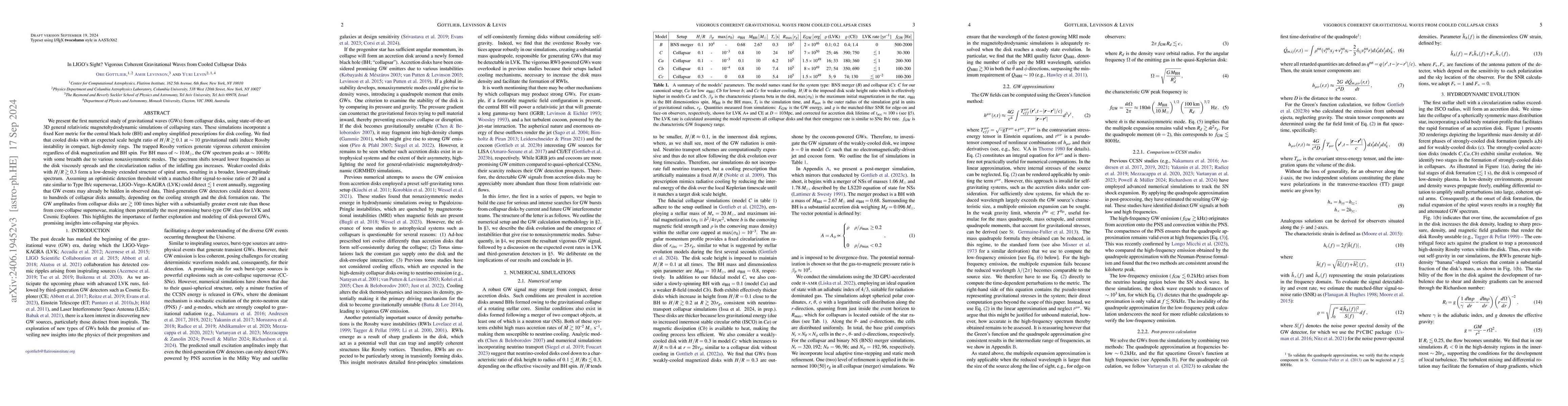 Thumbnail for In LIGO's Sight? Vigorous Coherent Gravitational Waves from Cooled
  Collapsar Disks