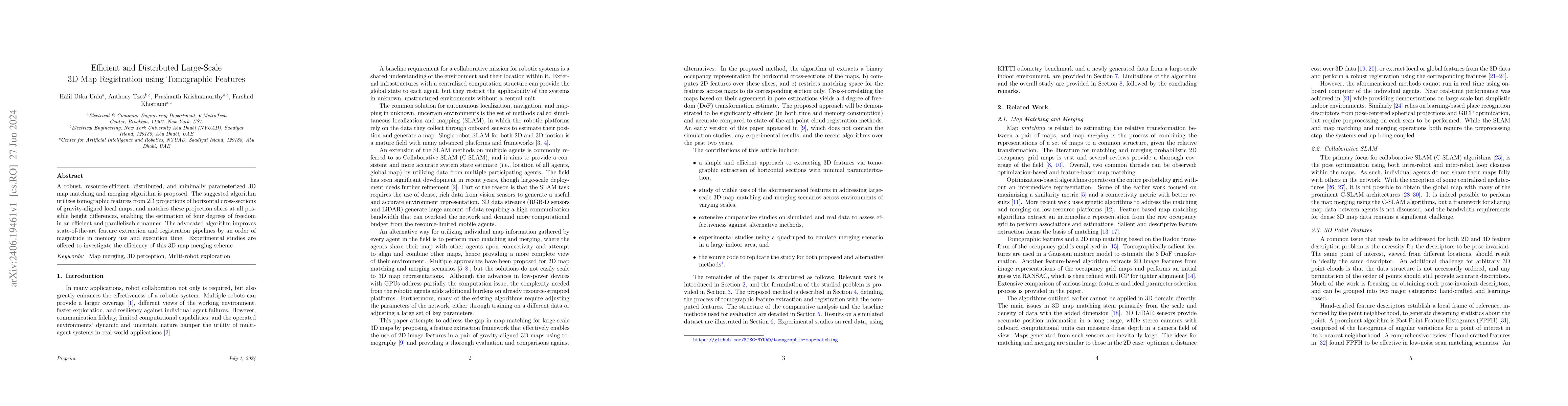 Thumbnail for Efficient and Distributed Large-Scale 3D Map Registration using
  Tomographic Features