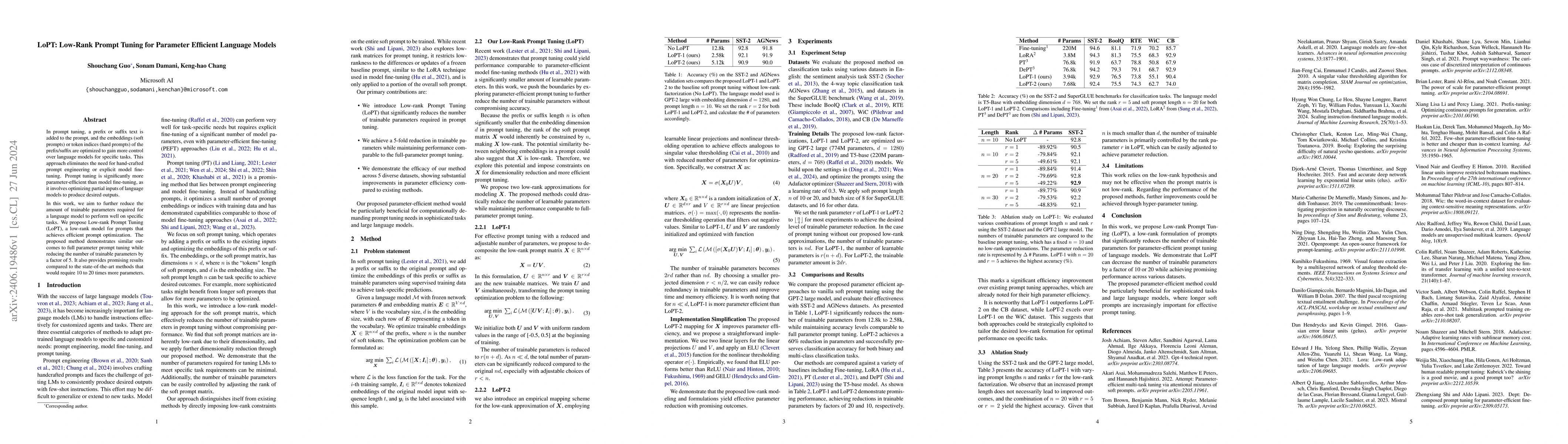 Thumbnail for LoPT: Low-Rank Prompt Tuning for Parameter Efficient Language Models