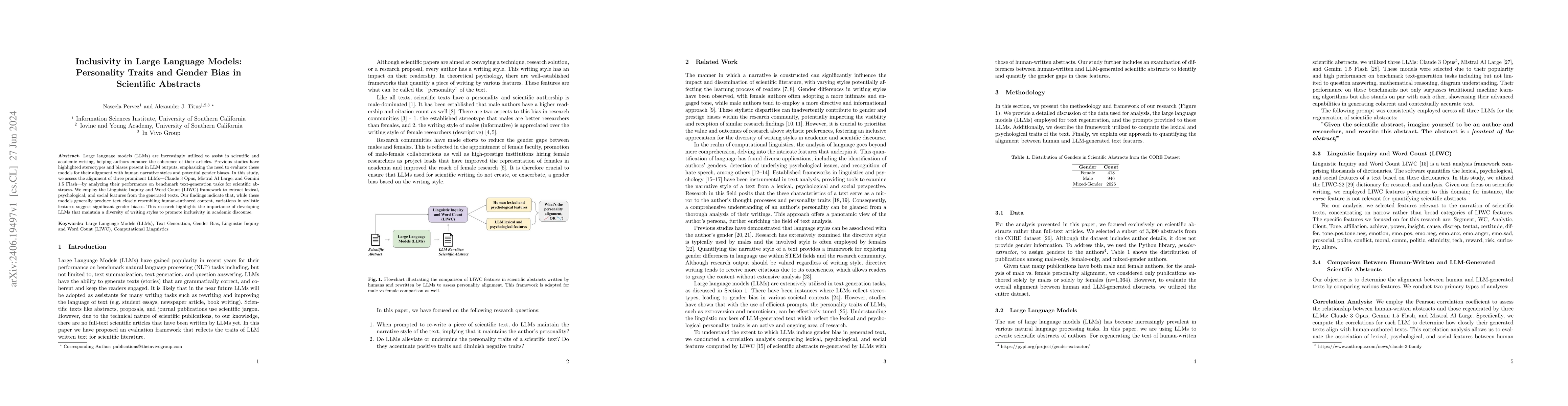 Thumbnail for Inclusivity in Large Language Models: Personality Traits and Gender Bias
  in Scientific Abstracts