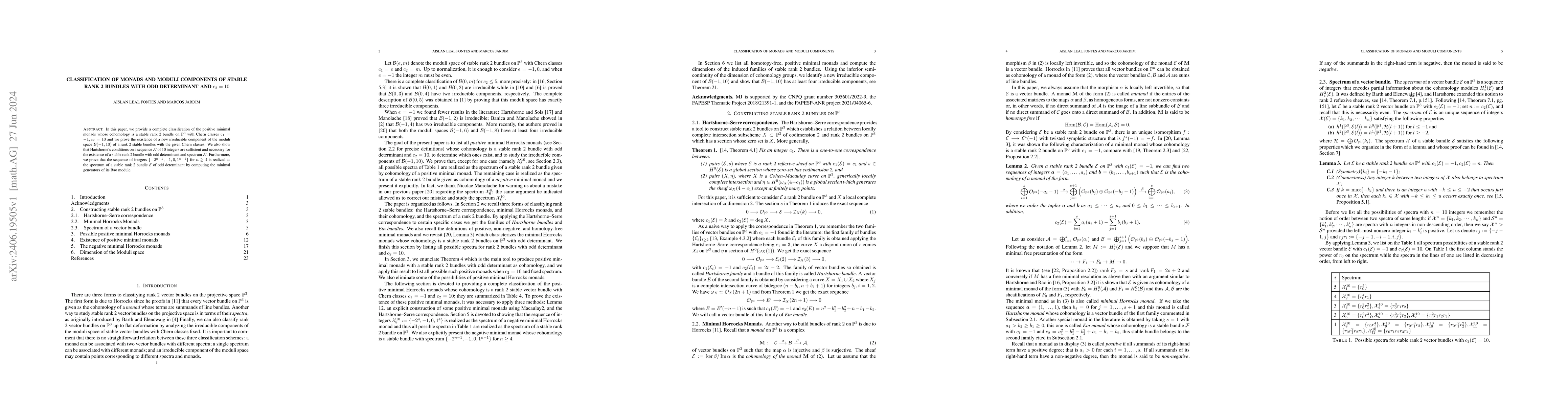 Thumbnail for Classification of monads and moduli components of stable rank 2 bundles
  with odd determinant and $c_2=10$