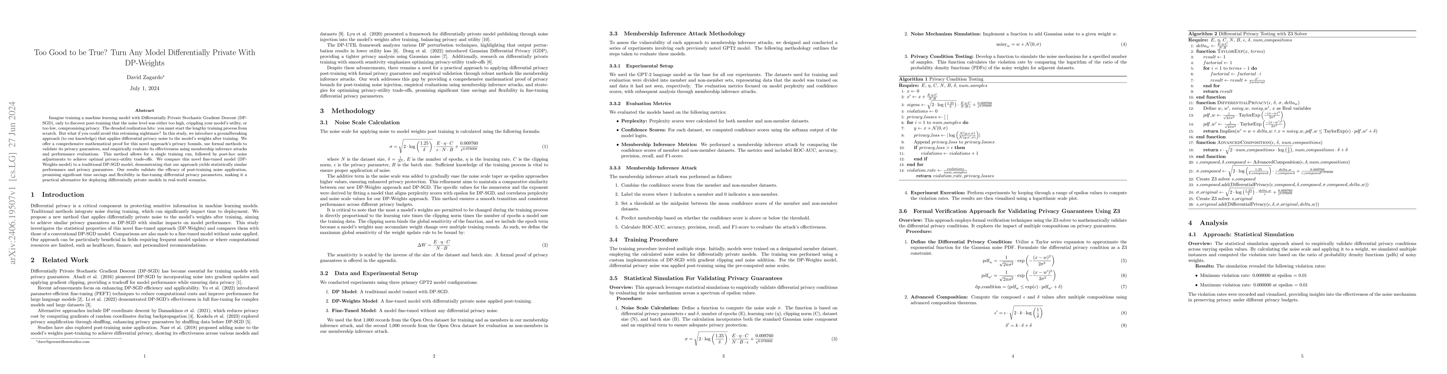 Thumbnail for Too Good to be True? Turn Any Model Differentially Private With
  DP-Weights