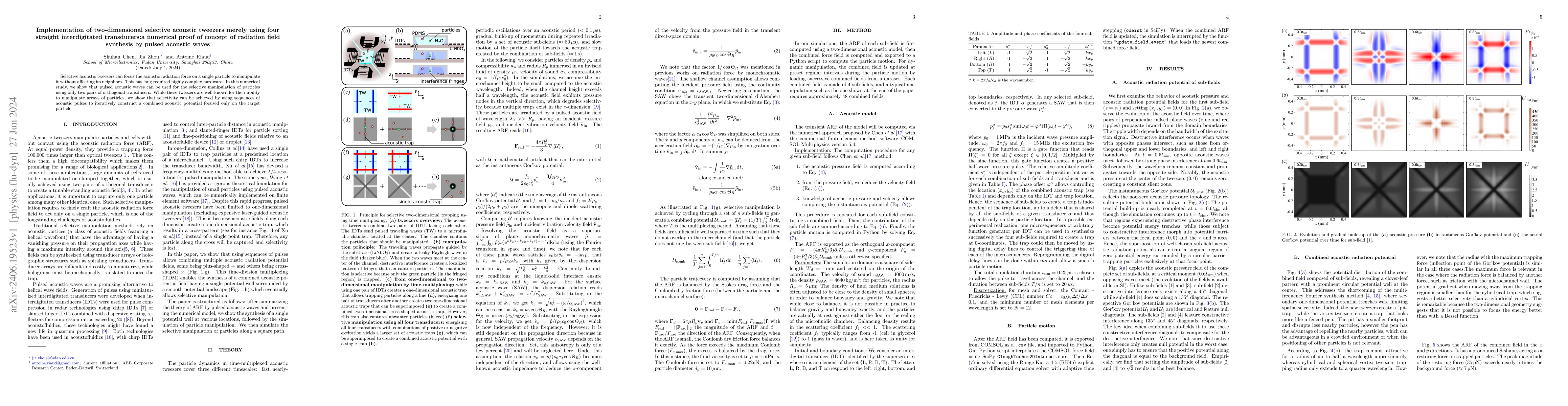 Thumbnail for Implementation of two-dimensional selective acoustic tweezers merely
  using four straight interdigitated transducers:a numerical proof of concept
  of radiation field synthesis by pulsed acoustic waves