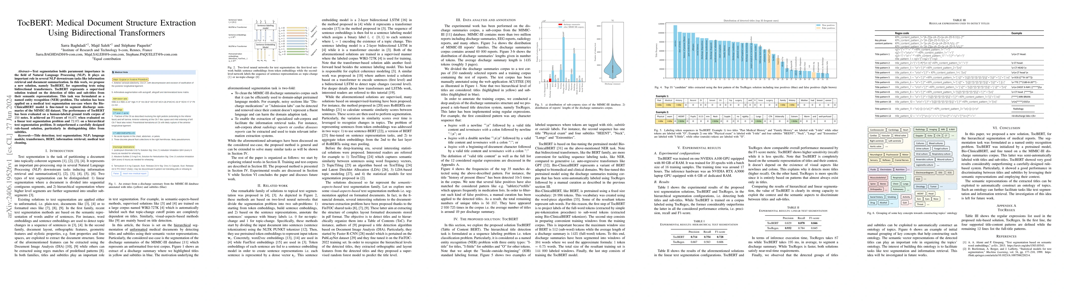 Thumbnail for TocBERT: Medical Document Structure Extraction Using Bidirectional
  Transformers