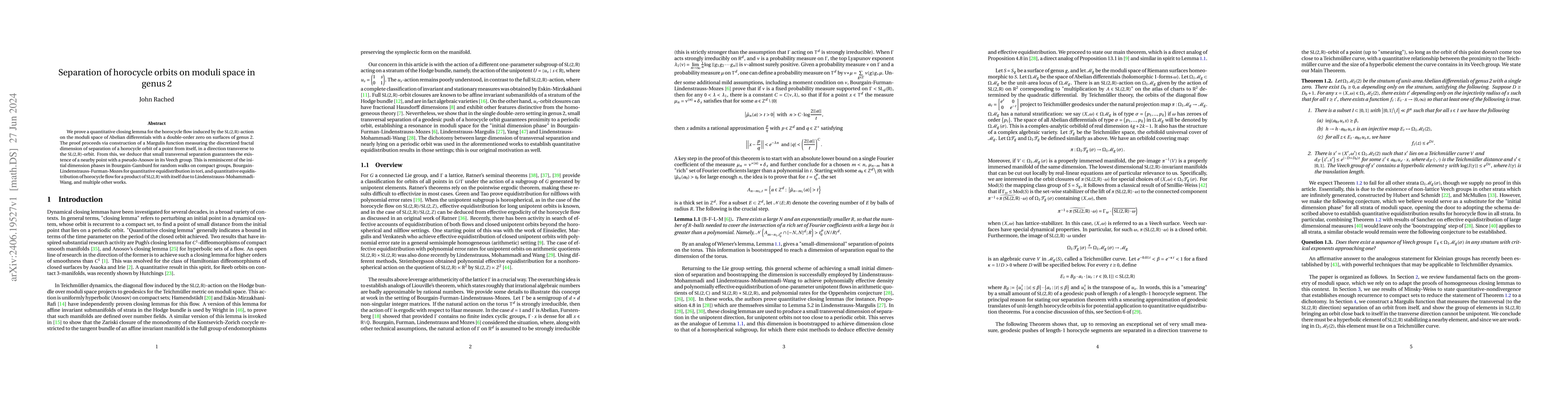 Thumbnail for Separation of horocycle orbits on moduli space in genus 2