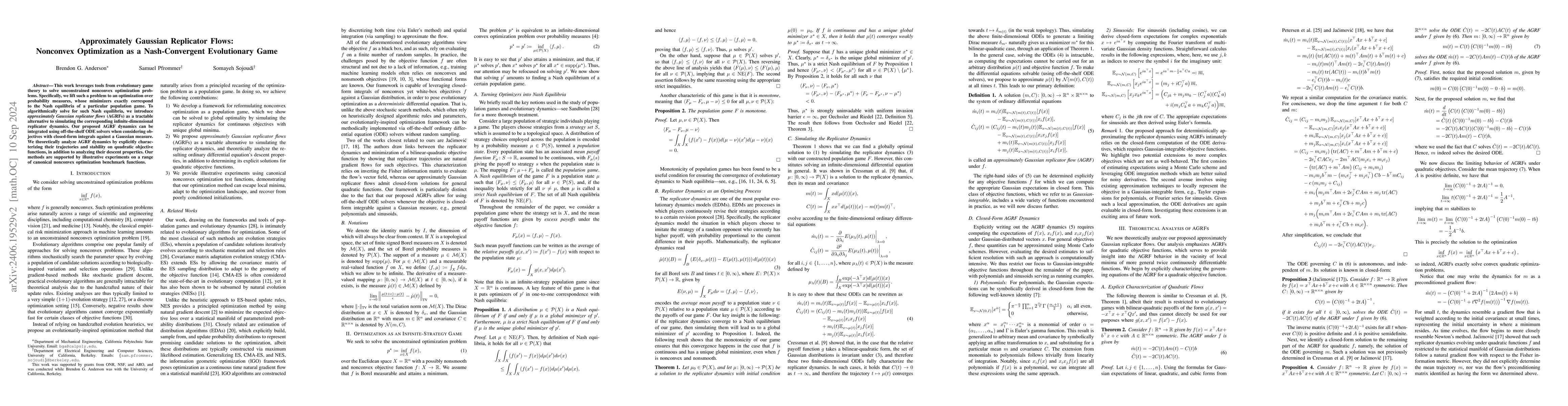 Thumbnail for Approximately Gaussian Replicator Flows: Nonconvex Optimization as a
  Nash-Convergent Evolutionary Game