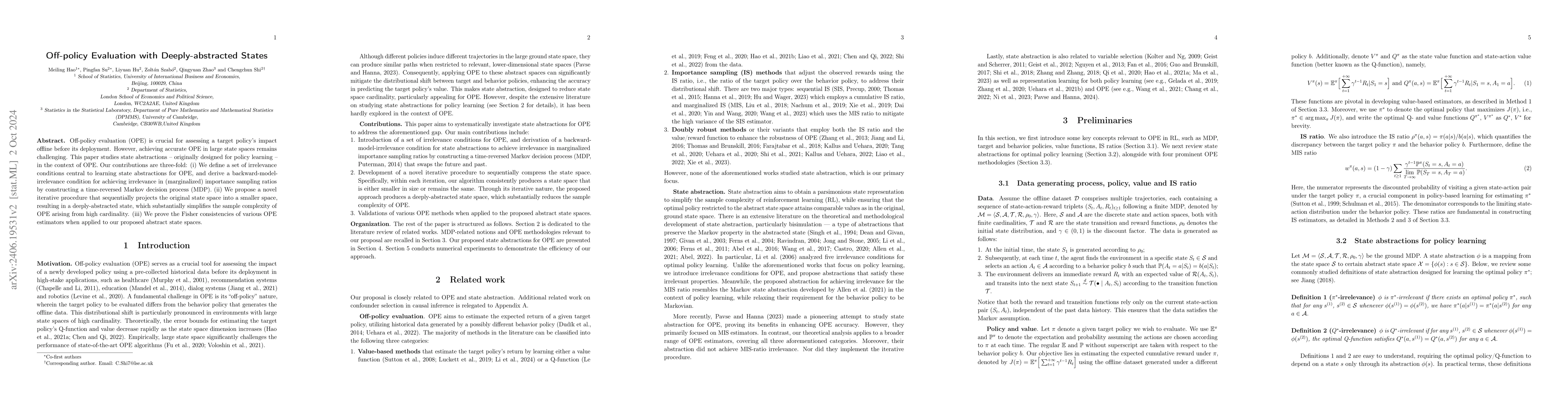 Thumbnail for Forward and Backward State Abstractions for Off-policy Evaluation