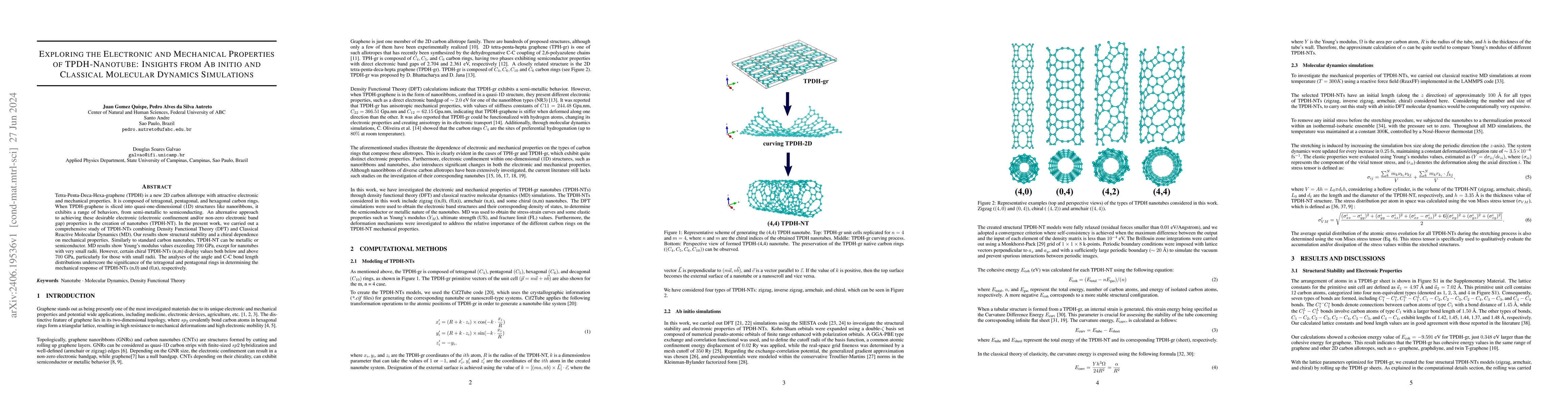 Thumbnail for Exploring the Electronic and Mechanical Properties of TPDH-Nanotube:
  Insights from Ab initio and Classical Molecular Dynamics Simulations