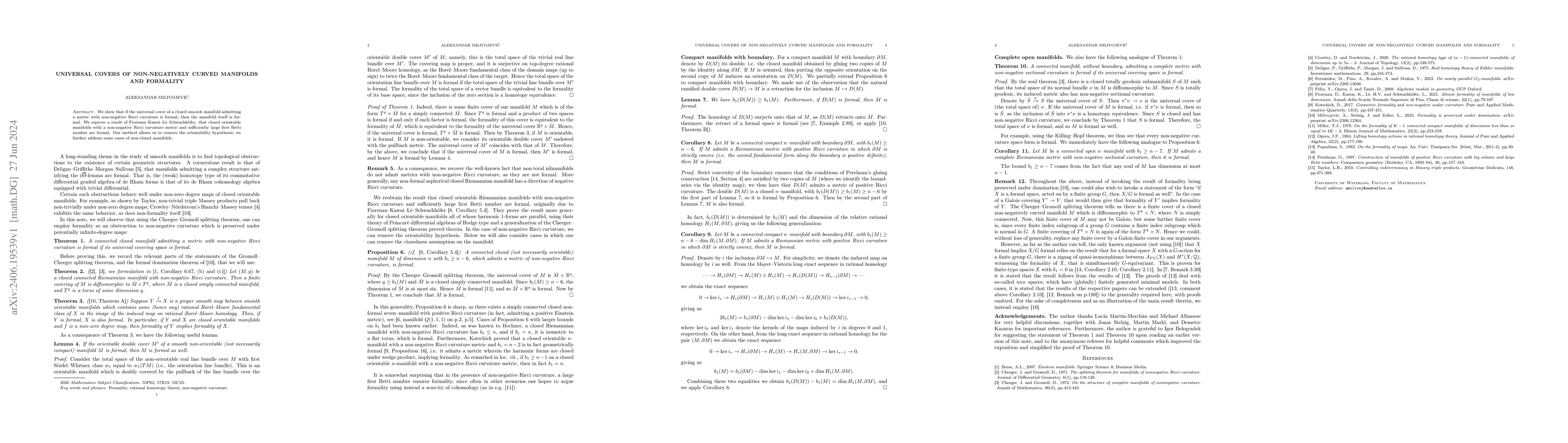 Thumbnail for Universal covers of non-negatively curved manifolds and formality