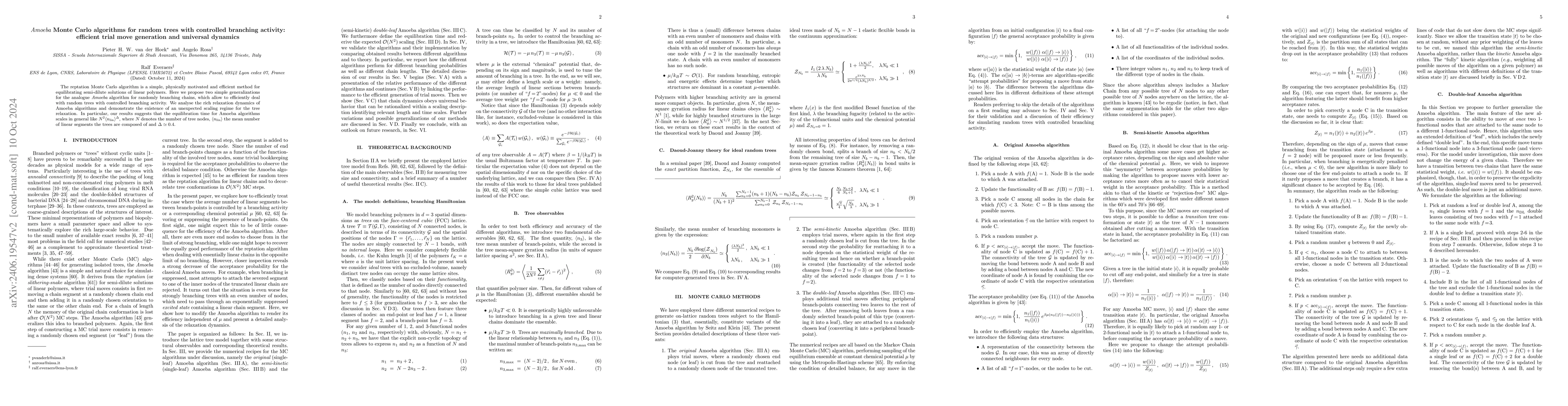 Thumbnail for Amoeba Monte Carlo algorithms for random trees with controlled branching
  activity: efficient trial move generation and universal dynamics