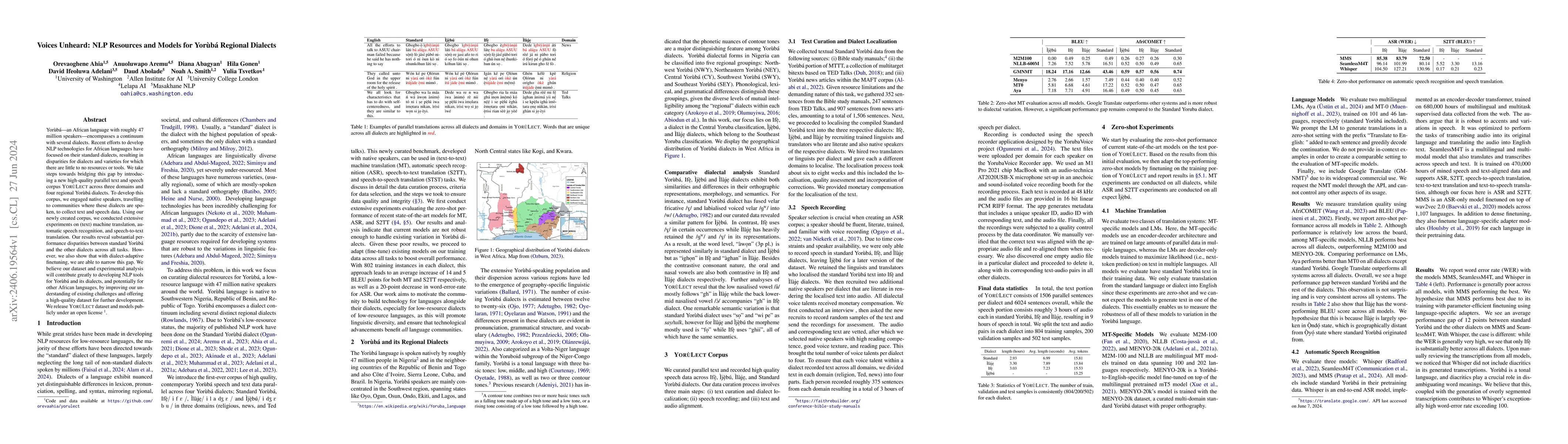 Thumbnail for Voices Unheard: NLP Resources and Models for Yorùbá Regional
  Dialects