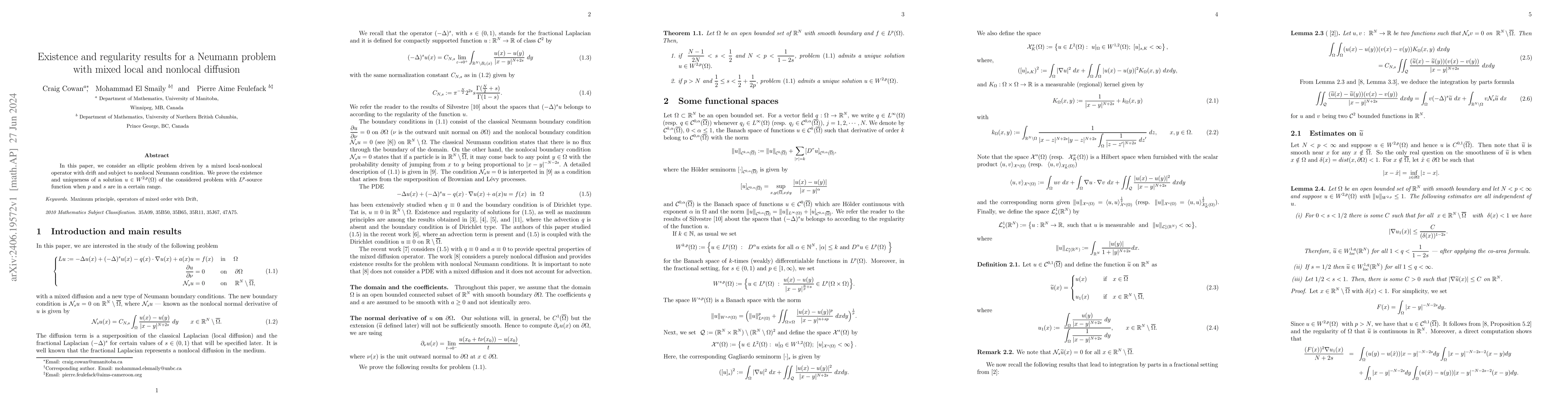 Thumbnail for Existence and regularity results for a Neumann problem with mixed local
  and nonlocal diffusion