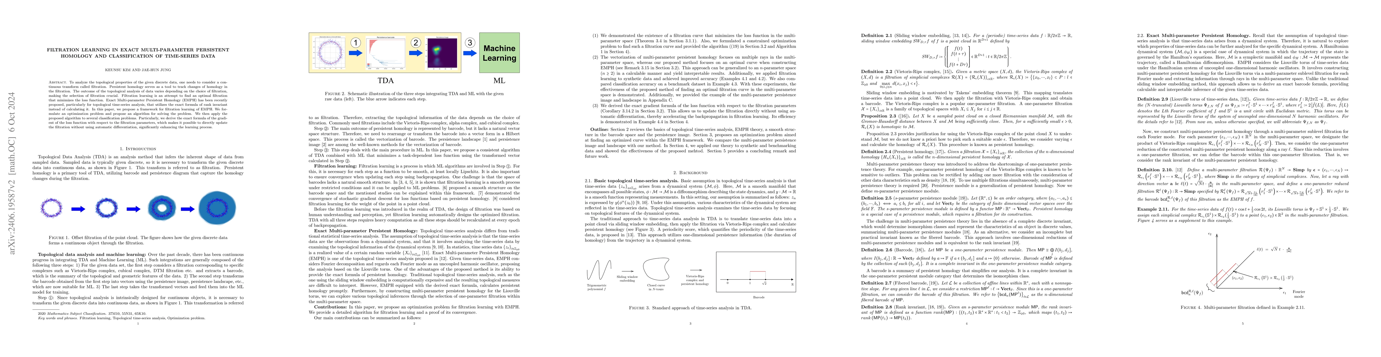 Thumbnail for Filtration learning in exact multi-parameter persistent homology and
  classification of time-series data