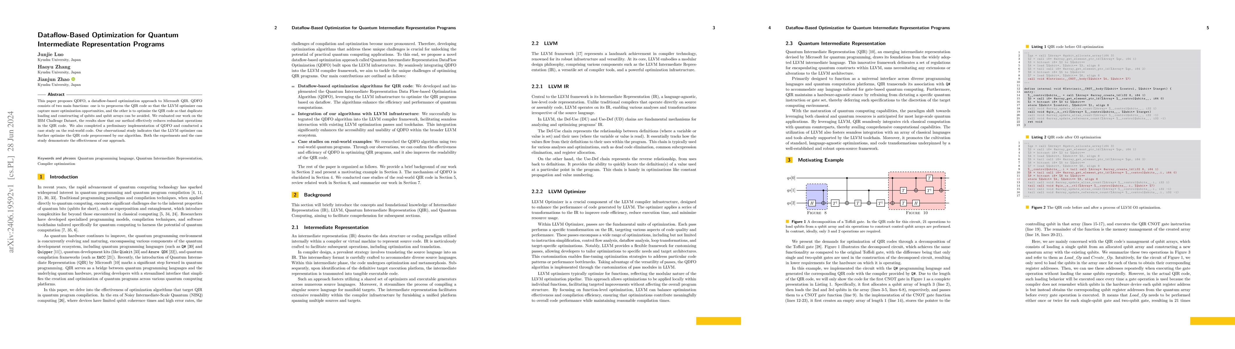 Thumbnail for Dataflow-Based Optimization for Quantum Intermediate Representation
  Programs