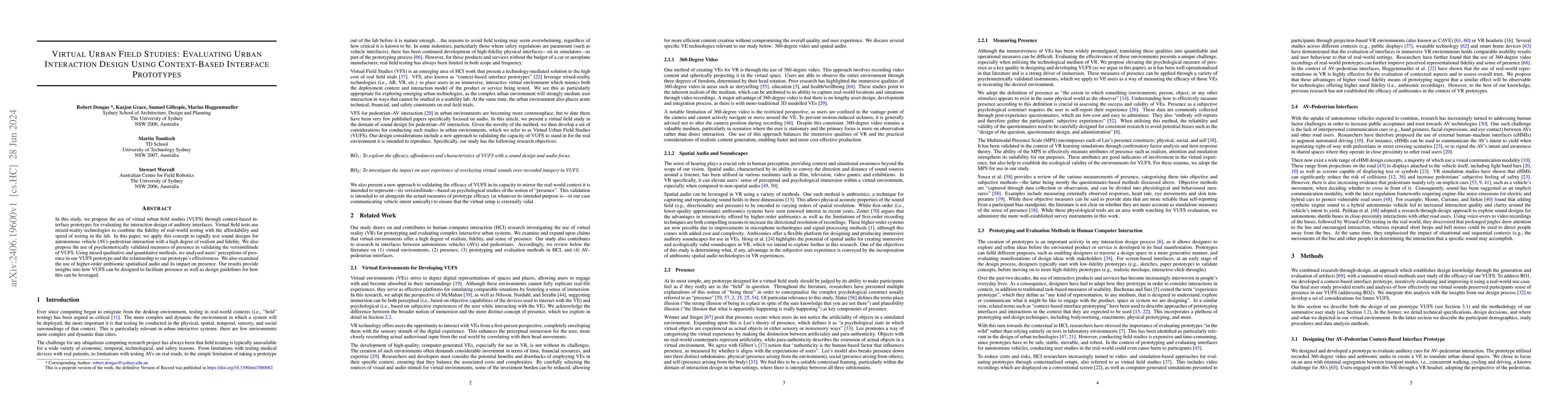 Thumbnail for Virtual Urban Field Studies: Evaluating Urban Interaction Design Using
  Context-Based Interface Prototypes