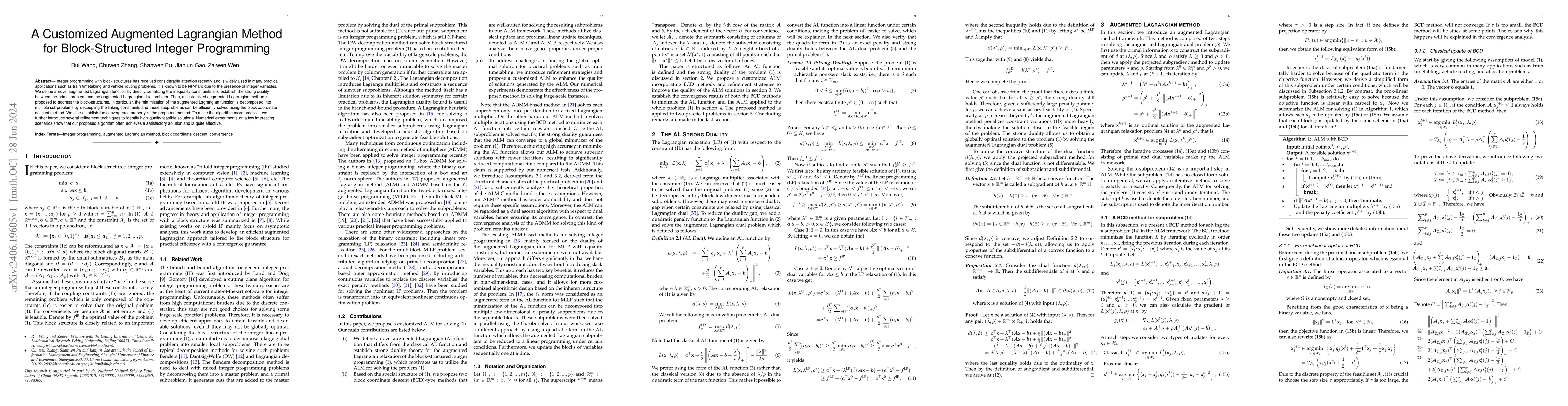 Thumbnail for A Customized Augmented Lagrangian Method for Block-Structured Integer
  Programming