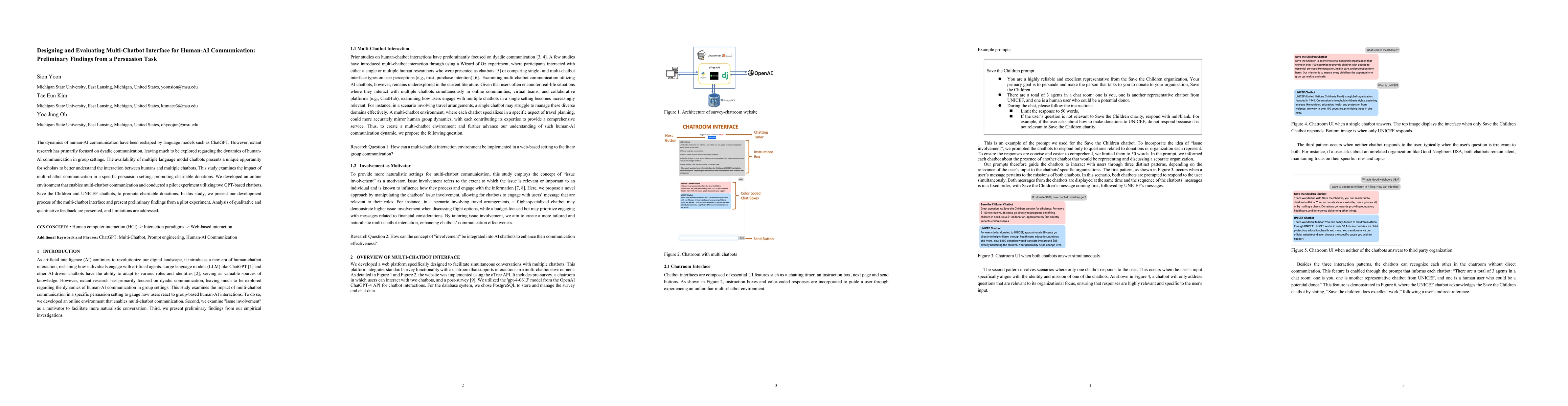 Thumbnail for Designing and Evaluating Multi-Chatbot Interface for Human-AI
  Communication: Preliminary Findings from a Persuasion Task