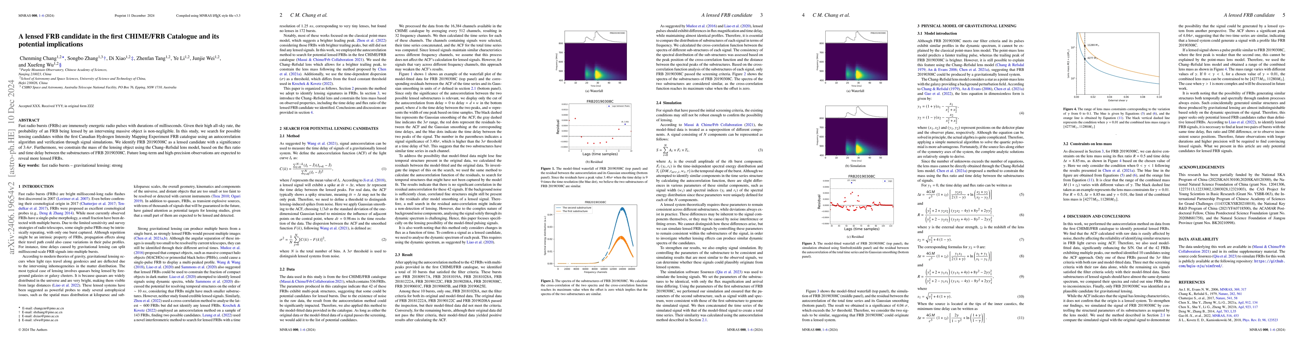 Thumbnail for A lensed FRB candidate in the first CHIME/FRB Catalogue and its
  potential implications