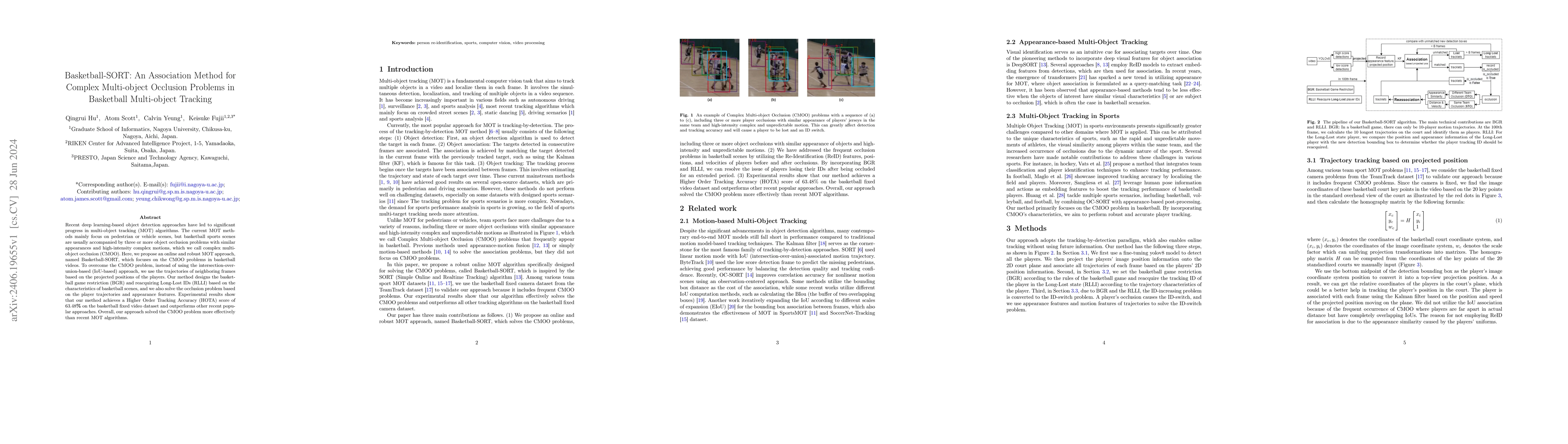 Thumbnail for Basketball-SORT: An Association Method for Complex Multi-object
  Occlusion Problems in Basketball Multi-object Tracking