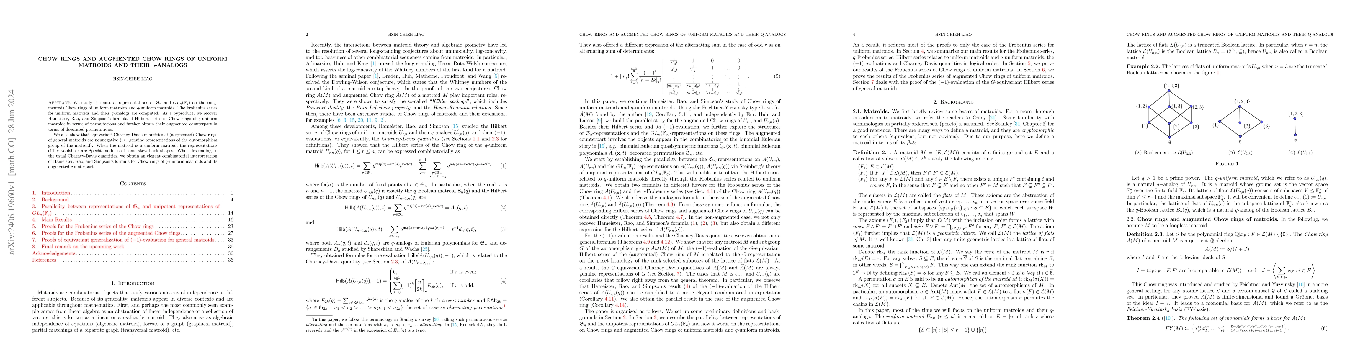 Thumbnail for Chow rings and augmented Chow rings of uniform matroids and their
  $q$-analogs
