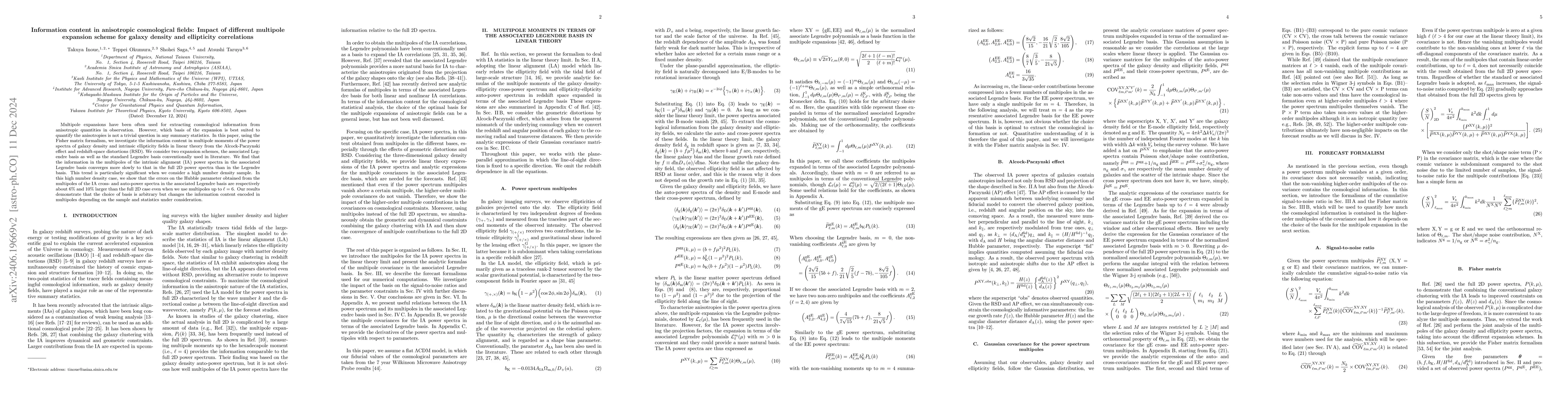 Thumbnail for Information content in anisotropic cosmological fields: Impact of
  different multipole expansion scheme for galaxy density and ellipticity
  correlations