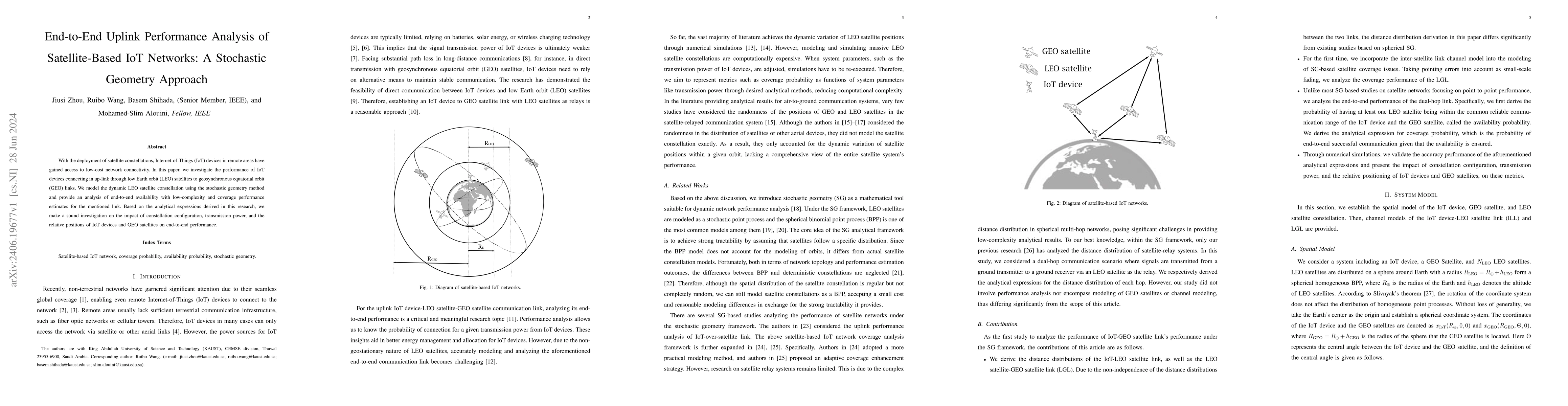 Thumbnail for End-to-End Uplink Performance Analysis of Satellite-Based IoT Networks:
  A Stochastic Geometry Approach
