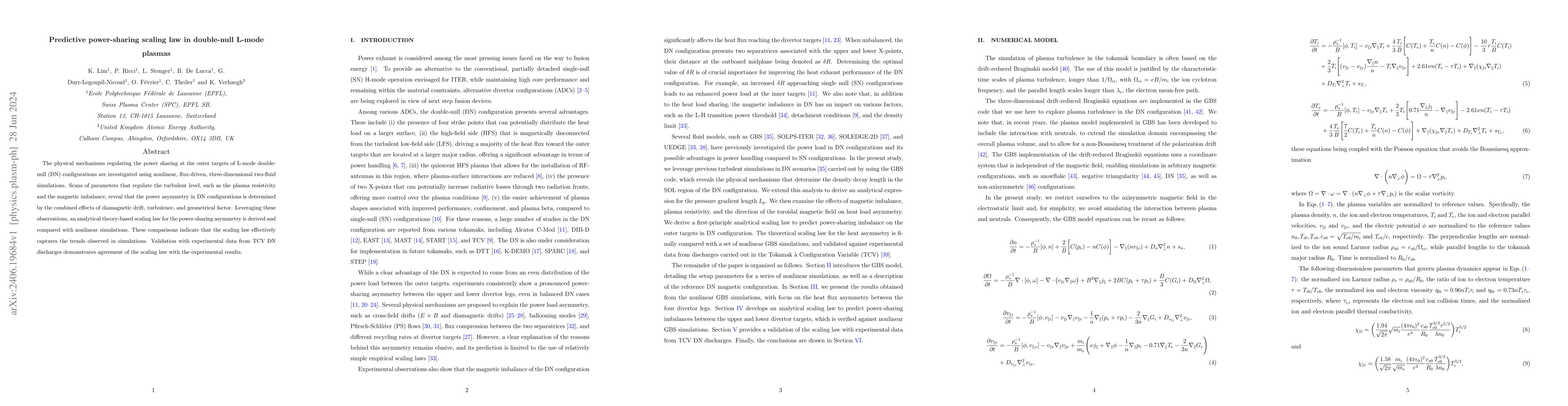 Thumbnail for Predictive power-sharing scaling law in double-null L-mode plasmas