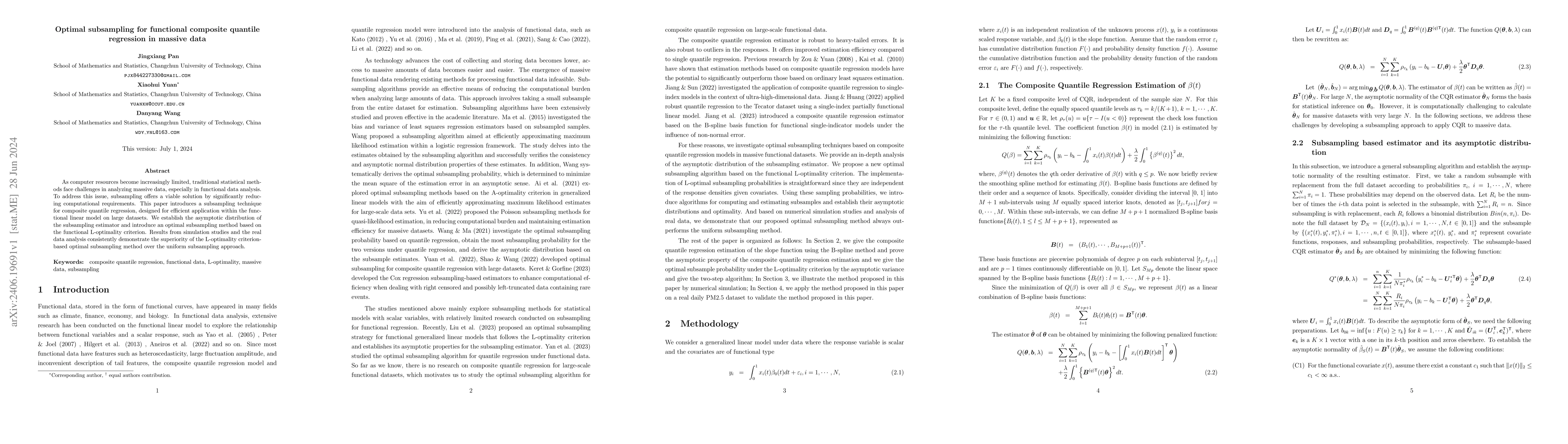 Thumbnail for Optimal subsampling for functional composite quantile regression in
  massive data