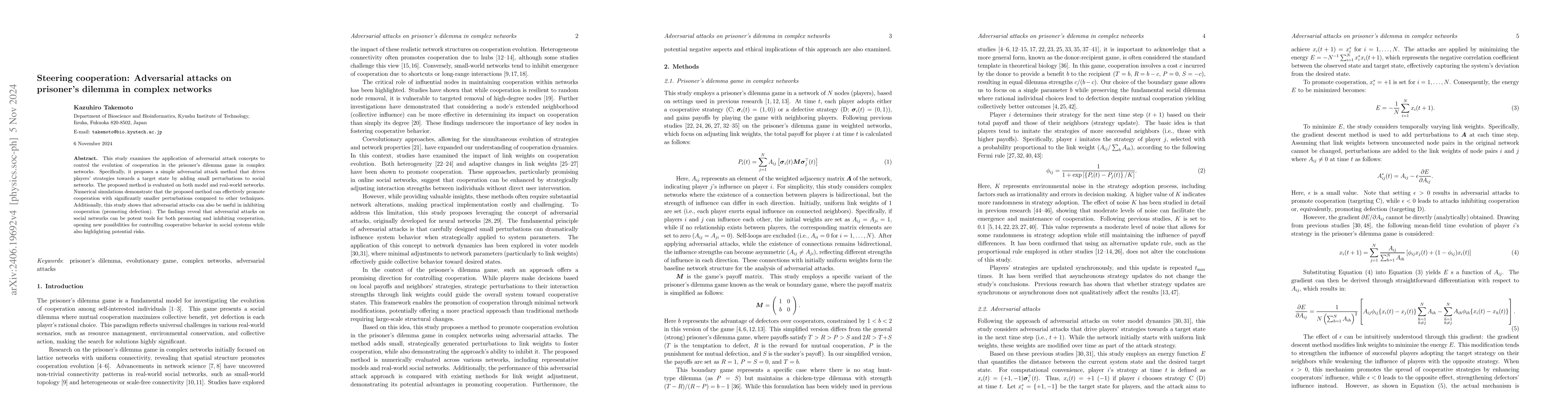 Thumbnail for Steering cooperation: Adversarial attacks on prisoner's dilemma in
  complex networks