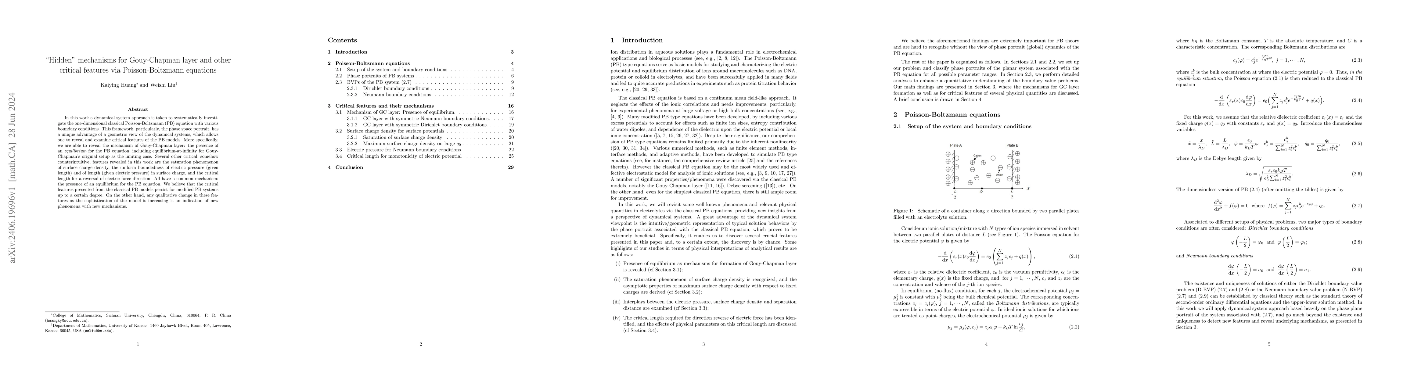 Thumbnail for "Hidden" mechanisms for Gouy-Chapman layer and other critical features
  via Poisson-Boltzmann equations