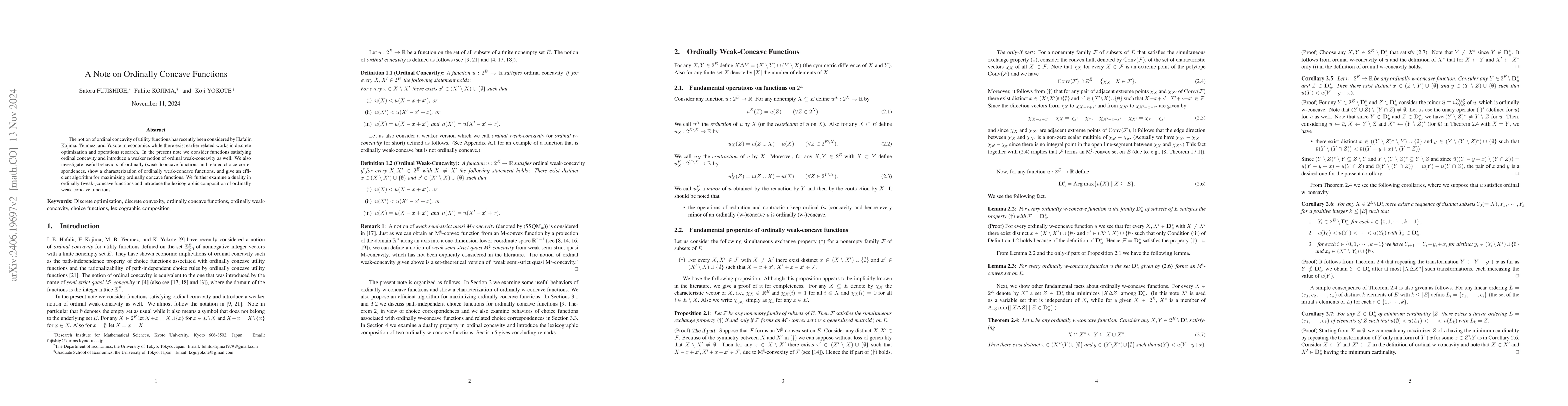 Thumbnail for A Note on Ordinally Concave Functions