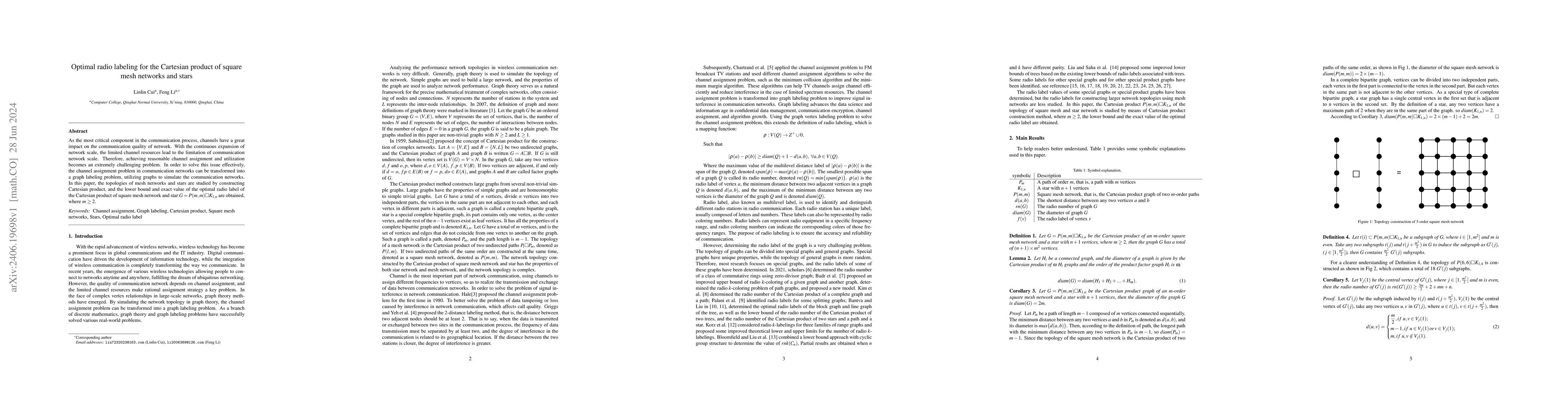 Thumbnail for Optimal radio labeling for the Cartesian product of square mesh networks
  and stars