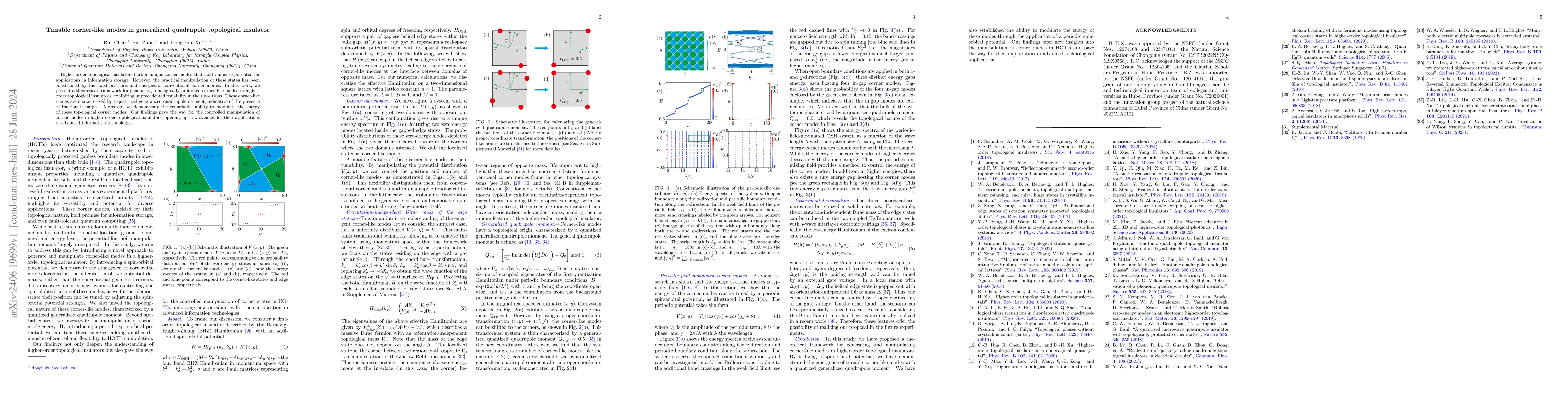 Thumbnail for Tunable corner-like modes in generalized quadrupole topological
  insulator