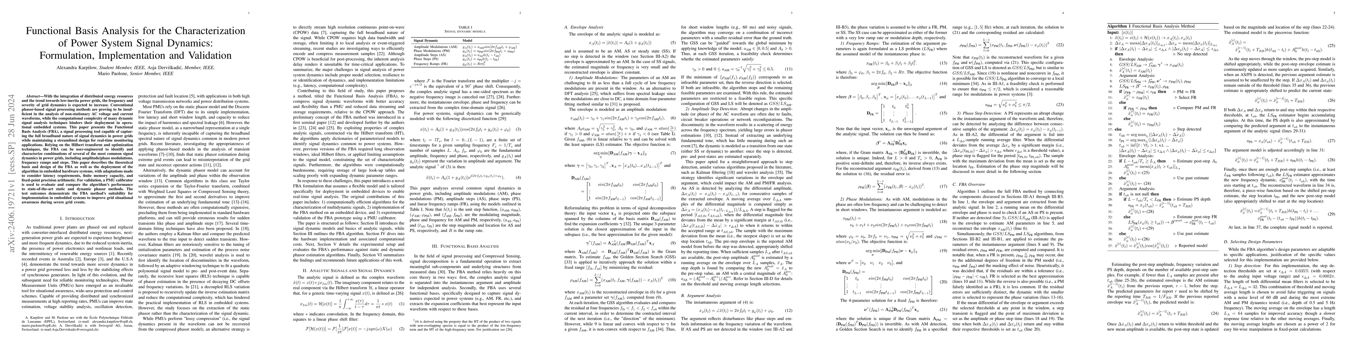 Thumbnail for Functional Basis Analysis for the Characterization of Power System
  Signal Dynamics: Formulation, Implementation and Validation