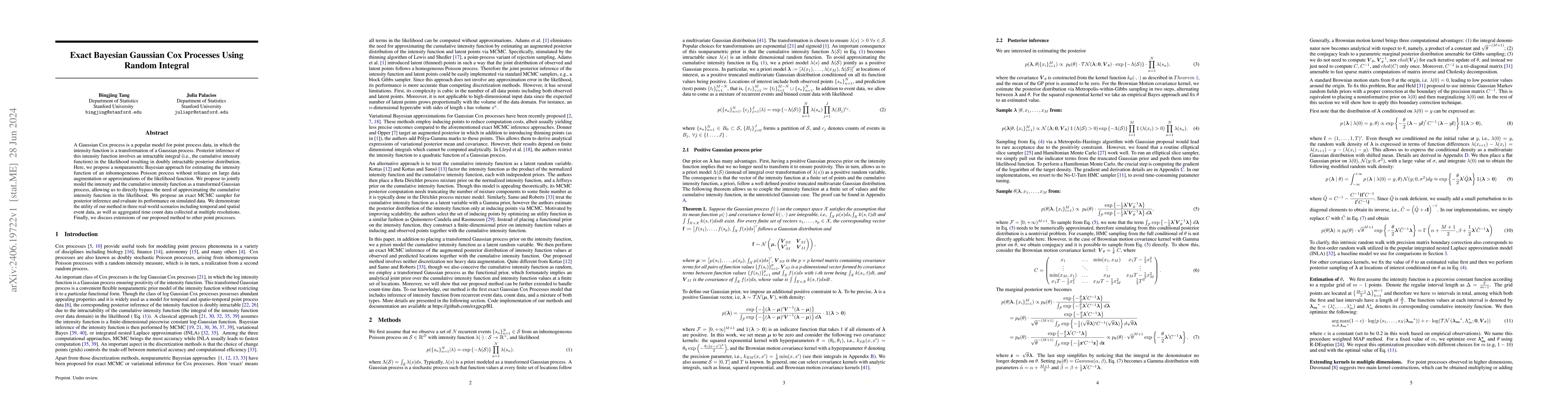 Thumbnail for Exact Bayesian Gaussian Cox Processes Using Random Integral