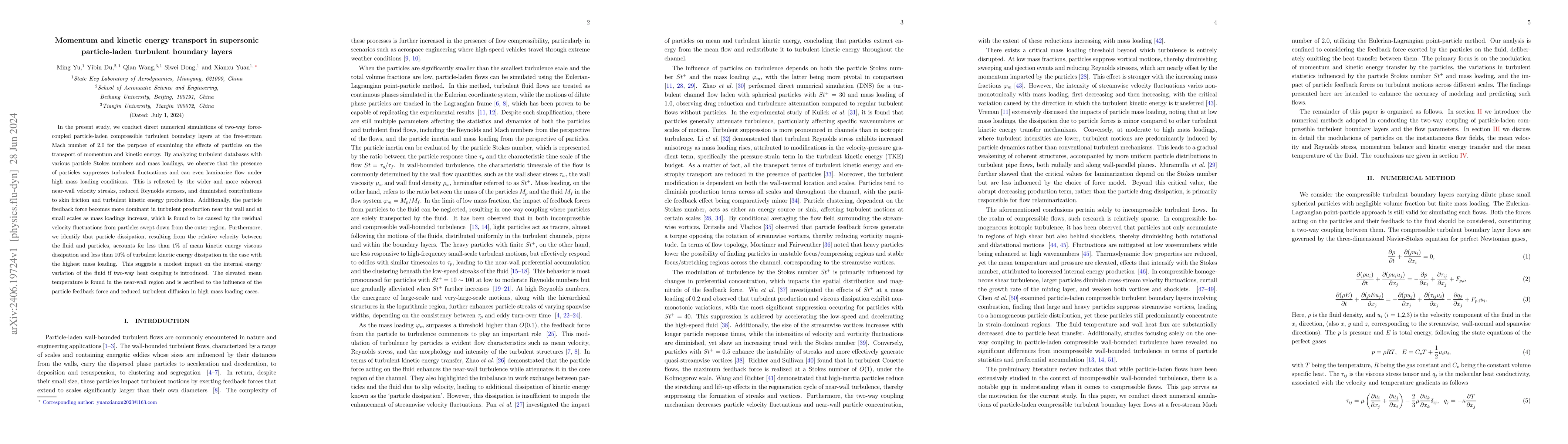 Thumbnail for Momentum and kinetic energy transport in supersonic particle-laden
  turbulent boundary layers