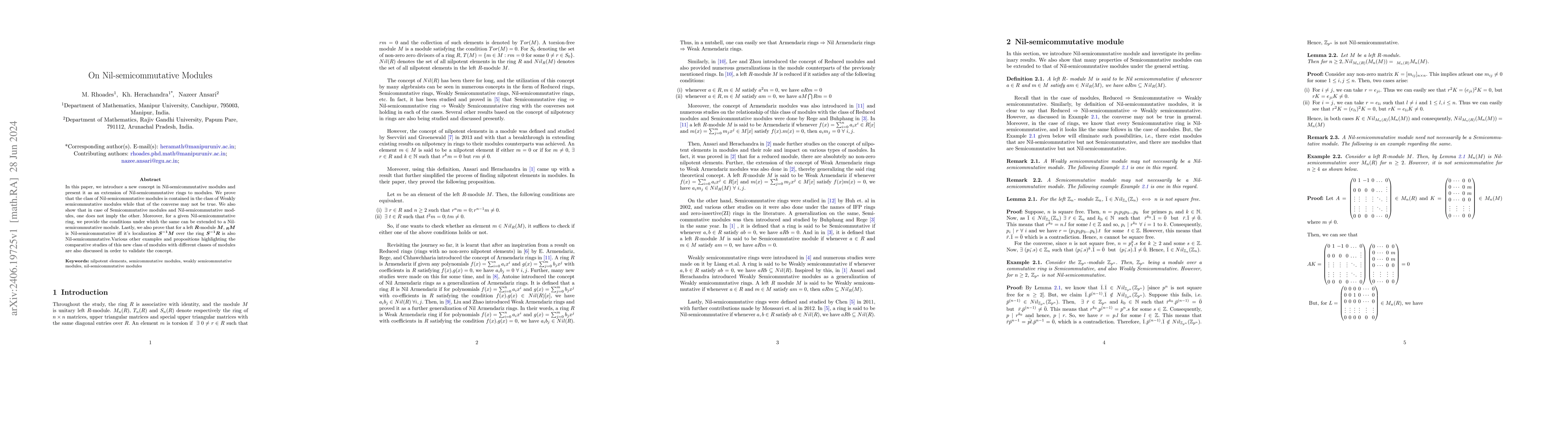 Thumbnail for On Nil-semicommutative Modules