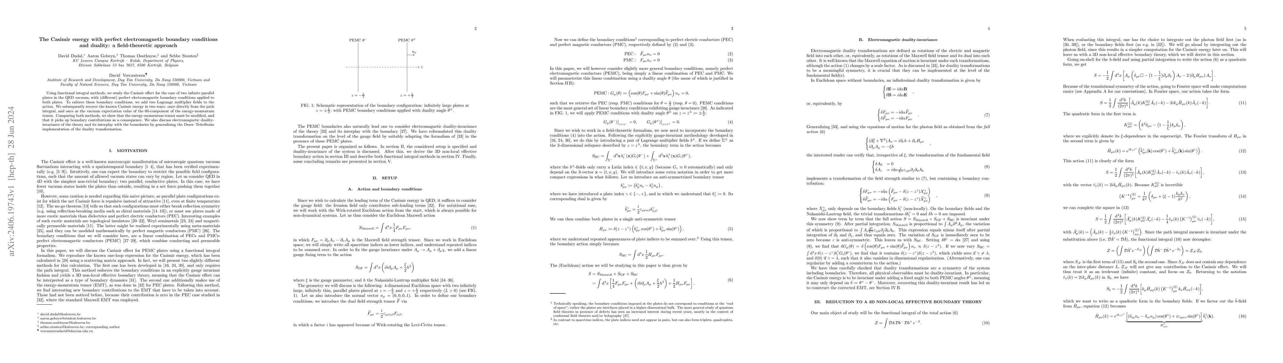 Thumbnail for The Casimir energy with perfect electromagnetic boundary conditions and
  duality: a field-theoretic approach